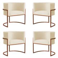 Kit 4 Poltronas Decorativa Luana Base Bronze Veludo Bege - Montanaris Decor