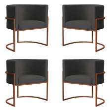 Kit 4 Poltronas Decorativa Luana Base Bronze Veludo Cinza - Montanaris Decor