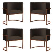 Kit 4 Poltronas Decorativa Luana Base Bronze Veludo Marrom - Montanaris Decor