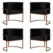 Kit 4 Poltronas Decorativa Luana Base Bronze Veludo Preto - Montanaris Decor