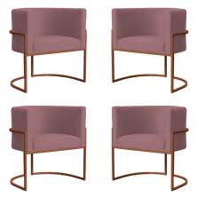 Kit 4 Poltronas Decorativa Luana Base Bronze Veludo Rosê - Montanaris Decor