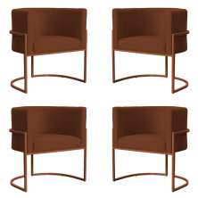 Kit 4 Poltronas Decorativa Luana Base Bronze Veludo Terracota - Montanaris Decor