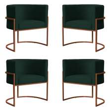 Kit 4 Poltronas Decorativa Luana Base Bronze Veludo Verde - Montanaris Decor