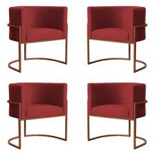 Kit 4 Poltronas Decorativa Luana Base Bronze Veludo Vermelho - Montanaris Decor