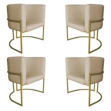 Kit 4 Poltronas Decorativa Luana Base Gold PU Bege - Montanaris Decor