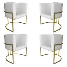 Kit 4 Poltronas Decorativa Luana Base Gold PU Branco - Montanaris Decor