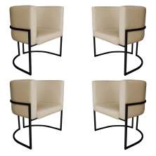 Kit 4 Poltronas Decorativa Luana Base Preta PU Bege - Montanaris Decor