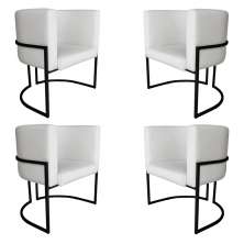 Kit 4 Poltronas Decorativa Luana Base Preta PU Branco - Montanaris Decor
