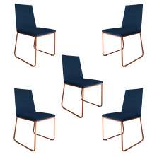 Kit 5 Cadeiras de Jantar Estofada Lille Base Bronze Veludo Azul Marinho - Montanaris Decor