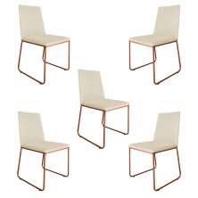 Kit 5 Cadeiras de Jantar Estofada Lille Base Bronze Veludo Bege - Montanaris Decor