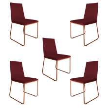 Kit 5 Cadeiras de Jantar Estofada Lille Base Bronze Veludo Bordô - Montanaris Decor