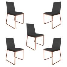 Kit 5 Cadeiras de Jantar Estofada Lille Base Bronze Veludo Cinza - Montanaris Decor