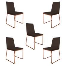 Kit 5 Cadeiras de Jantar Estofada Lille Base Bronze Veludo Marrom - Montanaris Decor