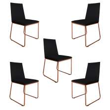 Kit 5 Cadeiras de Jantar Estofada Lille Base Bronze Veludo Preto - Montanaris Decor