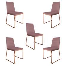 Kit 5 Cadeiras de Jantar Estofada Lille Base Bronze Veludo Rosê - Montanaris Decor