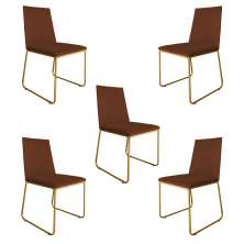 Kit 5 Cadeiras de Jantar Estofada Lille Base Gold Veludo Terracota - Montanaris Decor