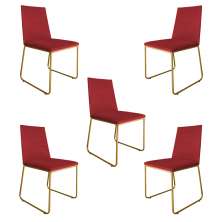 Kit 5 Cadeiras de Jantar Estofada Lille Base Gold Veludo Vermelho - Montanaris Decor
