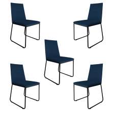 Kit 5 Cadeiras de Jantar Estofada Lille Base Preta Veludo Azul Marinho - Montanaris Decor