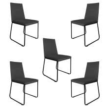 Kit 5 Cadeiras de Jantar Estofada Lille Base Preta Veludo Cinza - Montanaris Decor
