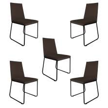 Kit 5 Cadeiras de Jantar Estofada Lille Base Preta Veludo Marrom - Montanaris Decor