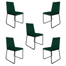 Kit 5 Cadeiras de Jantar Estofada Lille Base Preta Veludo Verde - Montanaris Decor
