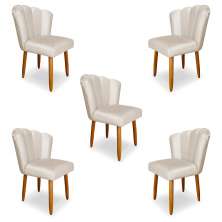 Kit 5 Cadeiras de Jantar Pétala Estofada Pés Palito Veludo Bege - Montanaris Decor