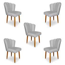 Kit 5 Cadeiras de Jantar Pétala Estofada Pés Palito Veludo Cinza - Montanaris Decor