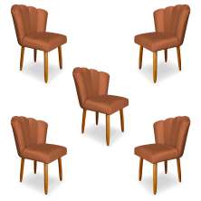 Kit 5 Cadeiras de Jantar Pétala Estofada Pés Palito Veludo Terracota - Montanaris Decor