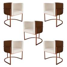 Kit 5 Poltronas Decorativa Cristal Base Bronze Veludo Bege/Pu Caramelo - Montanaris Decor