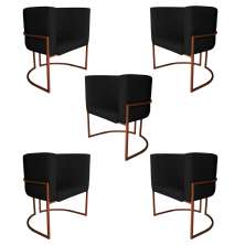 Kit 5 Poltronas Decorativa Luana Base Bronze PU Preto - Montanaris Decor