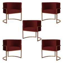 Kit 5 Poltronas Decorativa Luana Base Bronze Veludo Bordô - Montanaris Decor