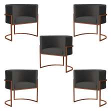Kit 5 Poltronas Decorativa Luana Base Bronze Veludo Cinza - Montanaris Decor