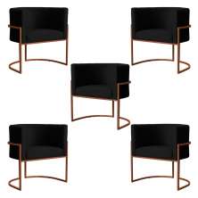 Kit 5 Poltronas Decorativa Luana Base Bronze Veludo Preto - Montanaris Decor