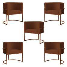 Kit 5 Poltronas Decorativa Luana Base Bronze Veludo Terracota - Montanaris Decor