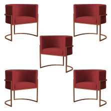 Kit 5 Poltronas Decorativa Luana Base Bronze Veludo Vermelho - Montanaris Decor