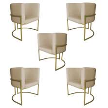 Kit 5 Poltronas Decorativa Luana Base Gold PU Bege - Montanaris Decor