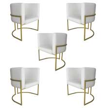 Kit 5 Poltronas Decorativa Luana Base Gold PU Branco - Montanaris Decor