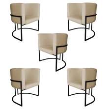 Kit 5 Poltronas Decorativa Luana Base Preta PU Bege - Montanaris Decor
