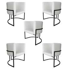 Kit 5 Poltronas Decorativa Luana Base Preta PU Branco - Montanaris Decor