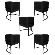 Kit 5 Poltronas Decorativa Luana Base Preta PU Preto - Montanaris Decor