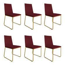 Kit 6 Cadeiras de Jantar Estofada Lille Base Gold Veludo Bordô - Montanaris Decor