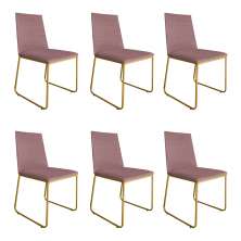 Kit 6 Cadeiras de Jantar Estofada Lille Base Gold Veludo Rosê - Montanaris Decor