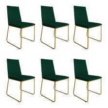 Kit 6 Cadeiras de Jantar Estofada Lille Base Gold Veludo Verde - Montanaris Decor