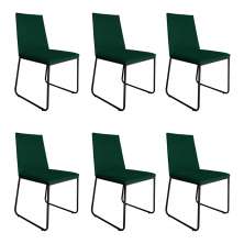 Kit 6 Cadeiras de Jantar Estofada Lille Base Preta Veludo Verde - Montanaris Decor