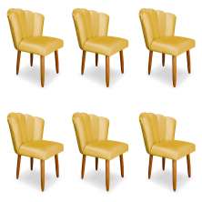 Kit 6 Cadeiras de Jantar Pétala Estofada Pés Palito Veludo Amarelo - Montanaris Decor