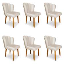 Kit 6 Cadeiras de Jantar Pétala Estofada Pés Palito Veludo Bege - Montanaris Decor