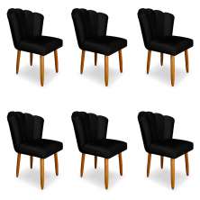 Kit 6 Cadeiras de Jantar Pétala Estofada Pés Palito Veludo Preto - Montanaris Decor