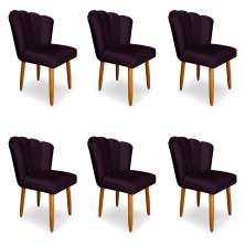 Kit 6 Cadeiras de Jantar Pétala Estofada Pés Palito Veludo Roxo - Montanaris Decor