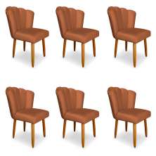 Kit 6 Cadeiras de Jantar Pétala Estofada Pés Palito Veludo Terracota - Montanaris Decor