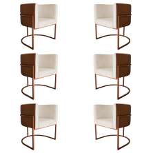Kit 6 Poltronas Decorativa Cristal Base Bronze Veludo Bege/Pu Caramelo - Montanaris Decor